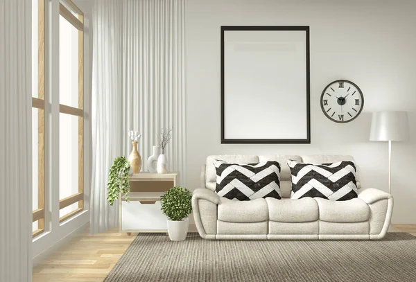 Interior poster frame mock up living room with  white sofa room — Stock Photo, Image