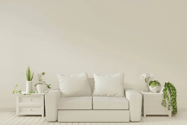 Wnętrze makiety plakat z sofą i roślin dekoracyjnych w Livin — Zdjęcie stockowe
