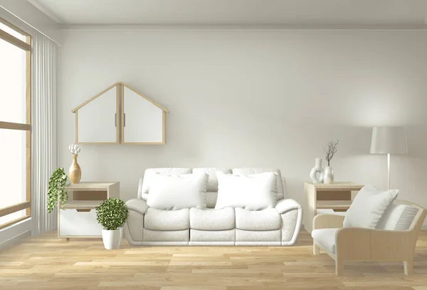 Interior poster mock up ruang tamu dengan ruang sofa putih — Stok Foto
