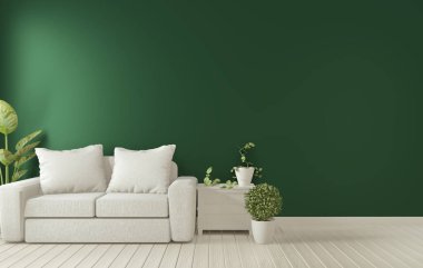 Koyu yeşil oturma odası iç.3d rende üzerinde poster çerçeve kadar Mock