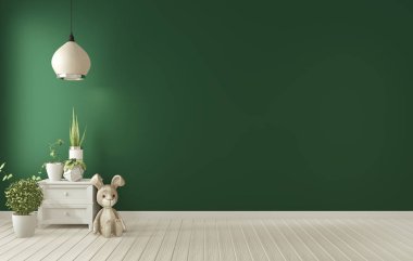 Koyu yeşil oturma odası iç.3d rende üzerinde poster çerçeve kadar Mock