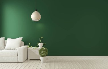 Koyu yeşil oturma odası iç.3d rende üzerinde poster çerçeve kadar Mock