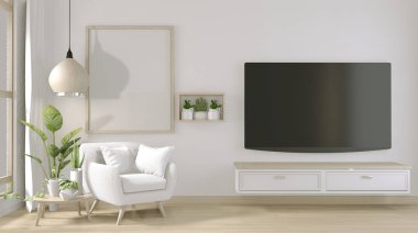Koltuk ve deco ile modern oturma odasında stand dolap Tv