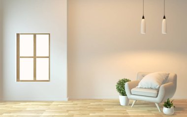iç tasarım, zen modern yaşam kol sandalye ve dekorasyon ile.