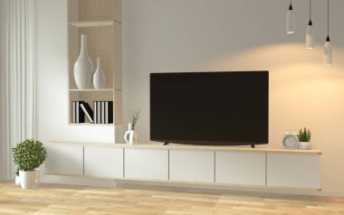 Zen modern boş oda japon minimal des Tv dolap kadar Mock up