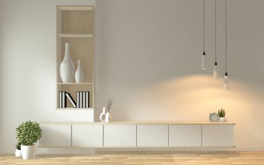 Zen modern boş oda japon minimal des Tv dolap kadar Mock up