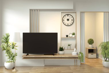 Beyaz wal modern boş oda ve dekorasyon bitkileri Tv raf