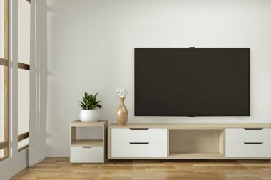 Zen modern boş oda japon minimal des Tv dolap kadar Mock up