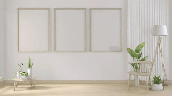 Simular quadro de cartaz e branco branco sala de estar design mínimo . — Fotografia de Stock