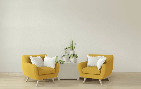 Cartel interior maqueta de la sala de estar con sofá amarillo brazo shair.3 —  Fotos de Stock