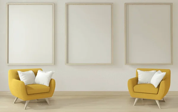 Interior poster mock up living room with yellow sofa arm shair.3