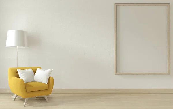 Інтер'єр плакату маскує вітальню з жовтим диваном рукою shair.3 — стокове фото