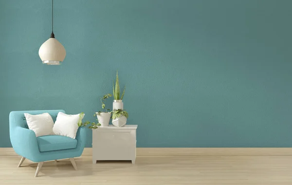İç afiş mavi oturma odası tasarımı.3d render kadar alay