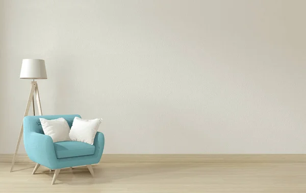 Interior poster mock up living room with blue armchair and decor