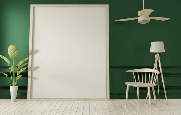 어두운 녹색 거실 인테리어에 포스터 프레임을 모의.3d rende — 스톡 사진