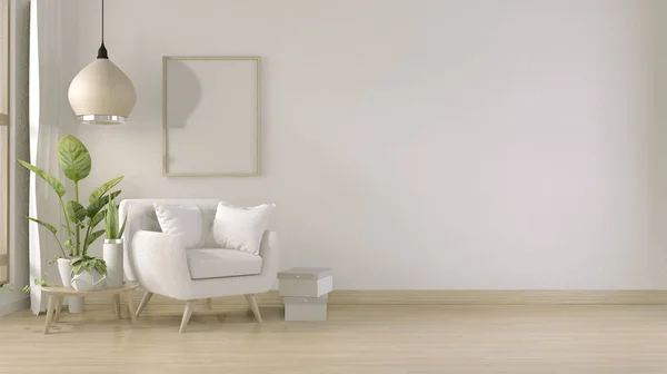 Poster mock up salón interior con sillón sofá en la habitación d —  Fotos de Stock