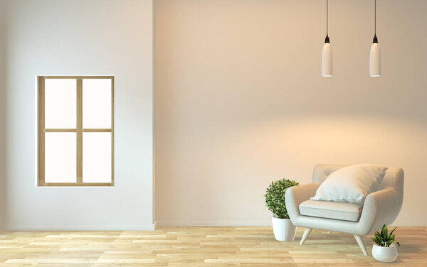 interior design,zen modern living with arm chair and decoration.