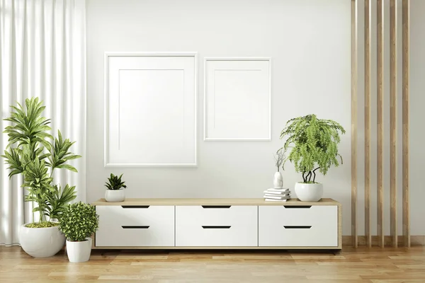 흰색 월에 현대 빈 방과 장식 식물에 TV 선반 — 스톡 사진