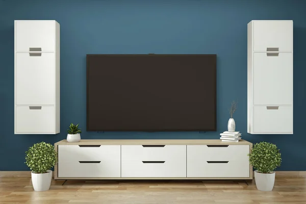 Tv cabinet in zen modern empty room janapese minimal designs, 3d