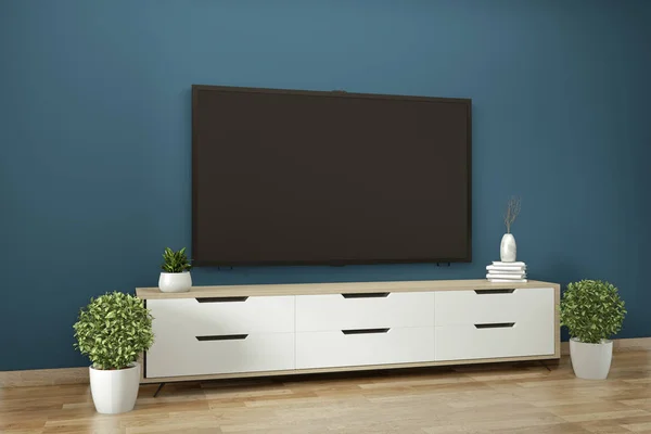 Tv cabinet in zen modern empty room janapese minimal designs, 3d