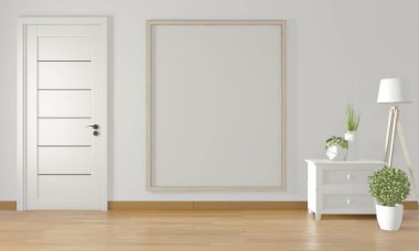 Beyaz duvar ve beyaz kapı ve dekorasyon minimal poster çerçevesi