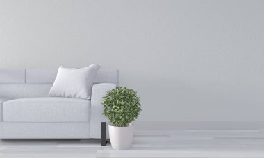 Mock up white room with white sofa on modern room interior.3D re clipart