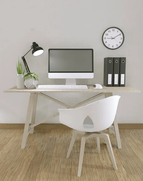 Computer met blanco scherm en decoratie in kantoorruimte mock u — Stockfoto