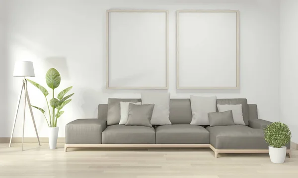 Mock up poster frame in living room with yellow sofa and decorat — Stock Photo, Image