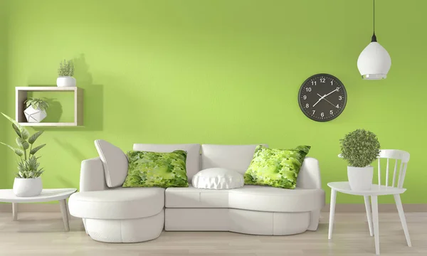 Sofa wit en decoratie planten op licht groene muur en houten — Stockfoto