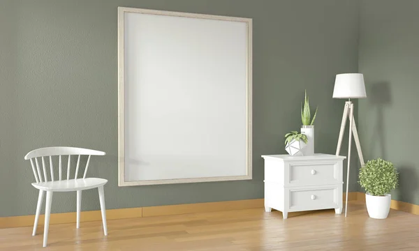 녹색 벽과 흰색 의자와 장식 미니마에 포스터 프레임 — 스톡 사진