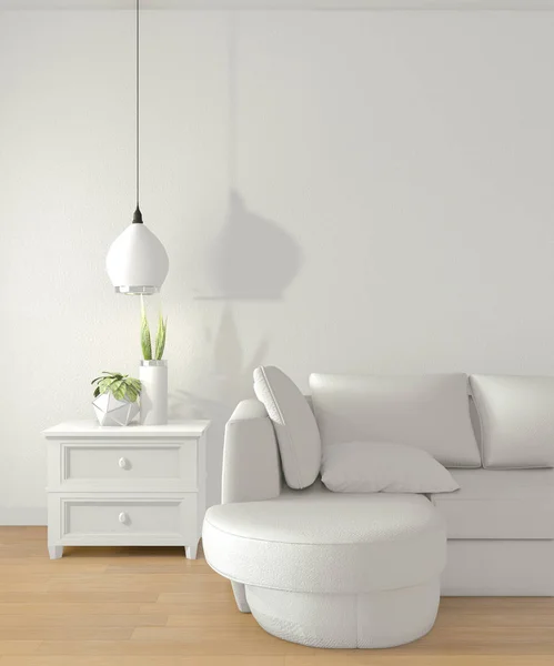 Simular habitación blanca con sofá blanco en la habitación moderna interior.3D re — Foto de Stock