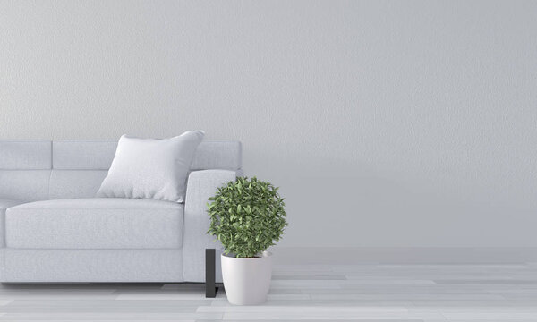 Mock up white room with white sofa on modern room interior.3D re