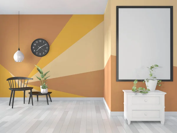 Ideen der gelben und orangefarbenen Raum geometrische Wandkunst Farbgestaltung — Stockfoto