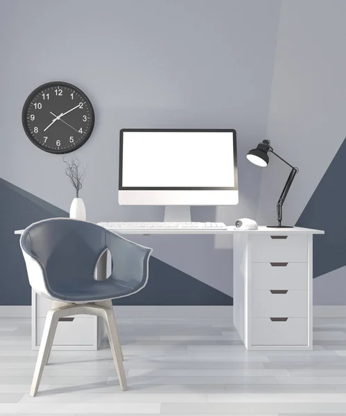 Ide ruang kantor biru Geometric Wall Art Paint Desain warna — Stok Foto