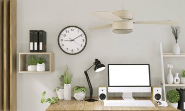 Ofis roo boş ekran ve dekorasyon ile bilgisayar kadar Mock