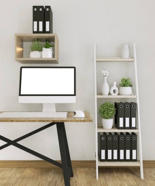 Ofis roo boş ekran ve dekorasyon ile bilgisayar kadar Mock