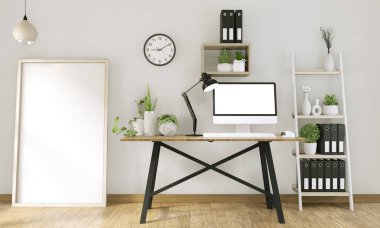Ofis roo boş ekran ve dekorasyon ile bilgisayar kadar Mock