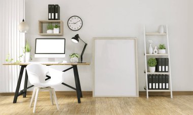 Ofis roo boş ekran ve dekorasyon ile bilgisayar kadar Mock