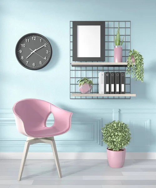 Ідеї офісної кімнати рожевий геометричний настінний живопис Колір дизайну — стокове фото