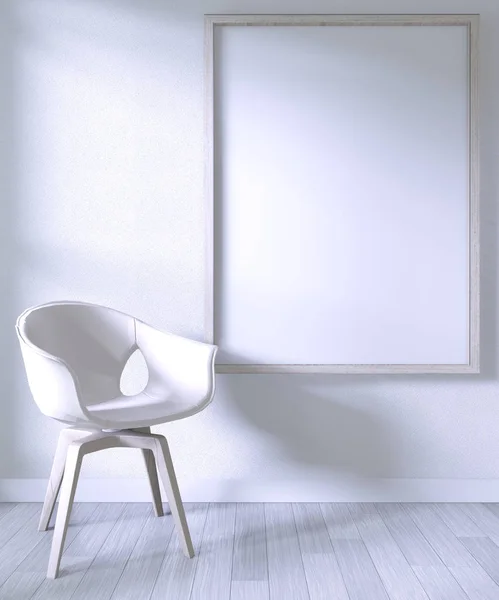 자루에 방 흰색 벽에 흰색 의자와 포스터 프레임을 조롱 — 스톡 사진