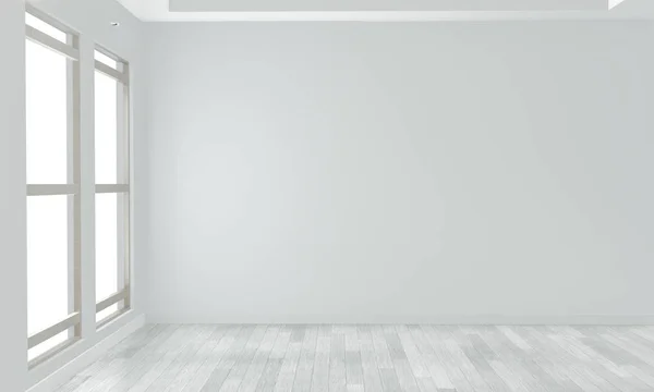 Mock up empty room white wall on white wooden floor.3D rendering — Stock Photo, Image