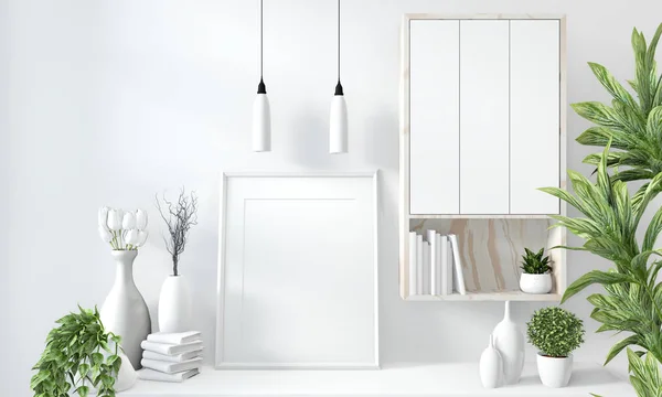 Mock up kabinet in moderne witte kamer Japans-Zen stijl, minima — Stockfoto