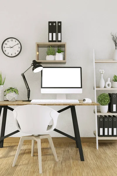 Ofis roo boş ekran ve dekorasyon ile bilgisayar kadar Mock — Stok fotoğraf