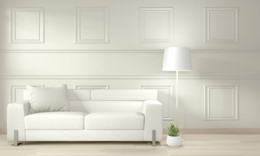Beyaz modern oturma odası iç tasarım 3D tasarım.
