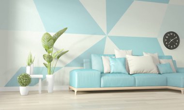 Açık mavi ve beyaz oturma odası fikirleri Geometrik Duvar Sanatı Pai