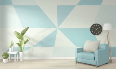 Açık mavi ve beyaz oturma odası fikirleri Geometrik Duvar Sanatı Pai