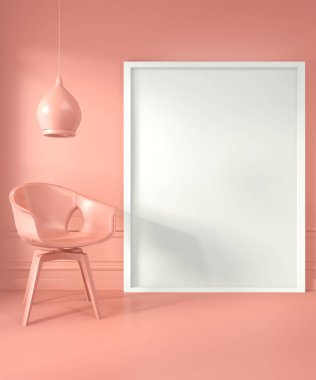 Poster çerçevesi ve sandalye, oturma odasındaki lamba...
