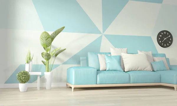 Pomysły jasnoniebiesko-białego salonu Ściana geometryczna Art Pai — Zdjęcie stockowe