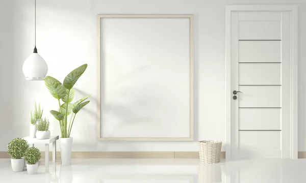İç afiş ahşap zemin üzerinde duran ahşap çerçeve ile mock up