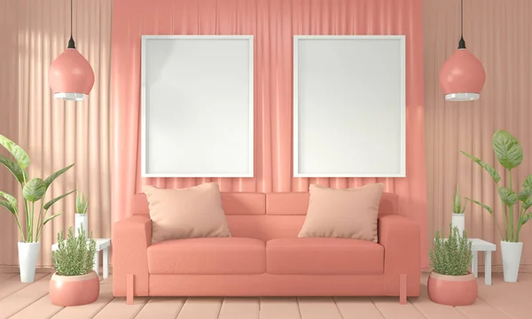 Mock up room color living coral interior design und dekoration. 3d — Stockfoto